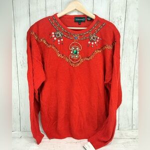 New Vintage 80s Embellished Red Silvercord Plus Size Women’s Sweater 22W artsy